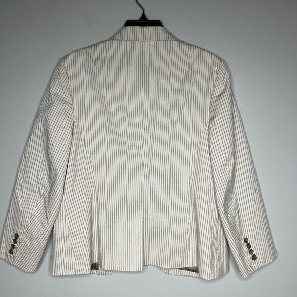 Talbots Petites Cream Tan Seersucker Pinstripe Blazer Jacket Preppy Size 14 - Picture 6 of 9